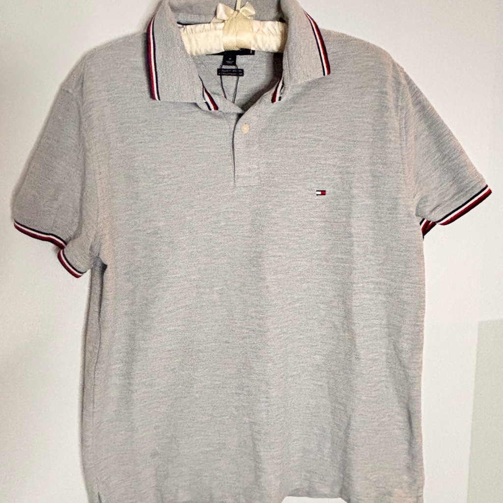 Tommy Hilfiger Mens Light Gray Polo Shirt With Contrast Trim